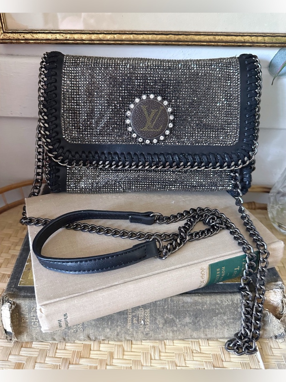 Gorgeous Sandra Ling Upcycled Black Rhinestone Crossbody Bag, NWOT